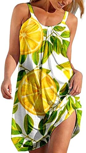 שמלת שמש של שרוולים ללא שרוולים של Ruziyoog, דפס טרופי הדפס טרופי רופף שמלות קאמי מזדמן מכסה