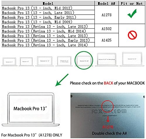 מארז רובן עבור MacBook Pro 13 אינץ 'שחרור A1278, מעטפת מארז קשיח מפלסטיק וכיסוי מקלדת לגרסה ישנה