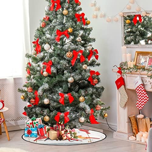 מחצלת עץ חג המולד Visesunny מחצלת חמוד חורפי בחצר אחורית אדומה בצפון קרדינל עץ עץ עמד