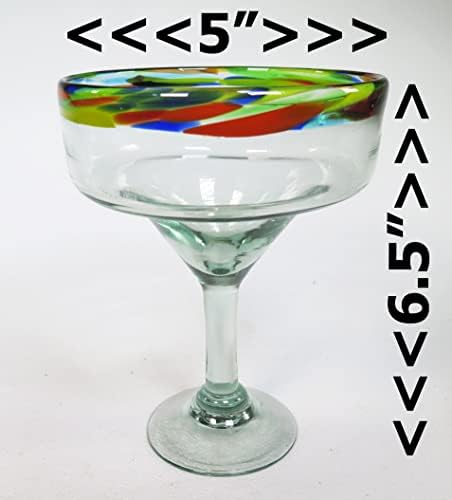 Yee4art Margarita זכוכית מקסיקנית מזכוכית ביד מפוצצת זכוכית ממוחזרת Confetti Confetti Rim Multi צבעים של 6
