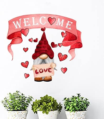 מתאר בצורת לב מדבקות קיר ולנטיין יום האהבה GNOME ברוך הבא דקור קיר ויניל מדבקות