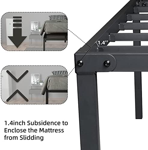לוקירויאל 18 אינץ ' מסגרת מיטה מלאה עם לוחות פלדה - מיטת פלטפורמה יציבה ולא מחליקה עם פגושים בטיחותיים,