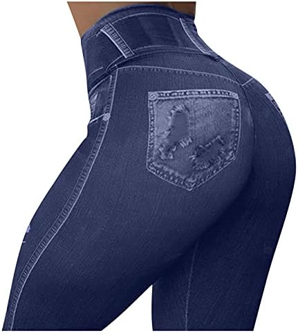 מכנסי ג'ינס קרועים של Mllkcao לנשים במותניים מוצקים עם מותניים גבוהים ברמת חותמות מזדמנת הרמת
