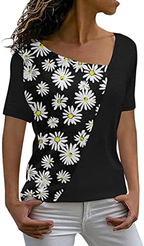 נשים חולצת שרוול קצר 2023 עמוק V צוואר כותנה הדפסת גרפיקה פרח חולצה חולצה מזדמנת לבנות סתיו קיץ LR