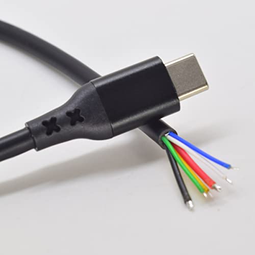 Elnone usb c כבל צמה, סוג C 4ft 1.2 מטר 5A 20AWG 6 כבל צמה של נתוני כוח ליבה, CC1 CC2 כבל DIY שחור