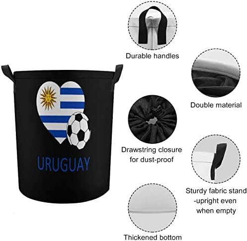 אהבת אורוגוואי כדורגל מתקפל סל כביסה גדול סל כביסה קל משקל אחסון סל צעצוע ארגונית עם ידיות