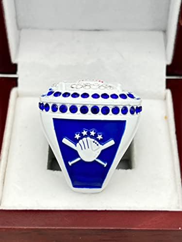 טבעת צלחת ספורט הנחה טבעת אלופת הבית-גוף לבן, אבנים כחולות פריט 10-32, כחול, לבן