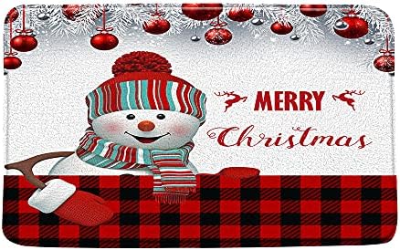 חמוד שלג אמבטיה מחצלת חג המולד אדום שחור באפלו לבדוק חג המולד כדורי רטרו משובץ כסף אורן עץ סניף צבי כפרי