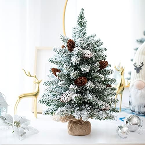 עץ חג המולד קטן נוהר עץ מלאכותי 22 אינץ 'עם חרוטים אורן, מתאים לשולחן