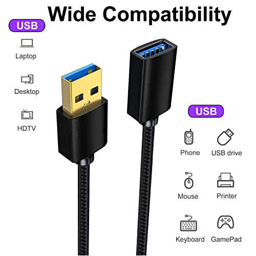 כבל הרחבת USB 6 רגל 5-חבילה, USB 3.0 כבל הרחבה של כבל הרחבה של USB 3.0 לכונן הבזק USB, קורא כרטיסים, כונן קשיח,