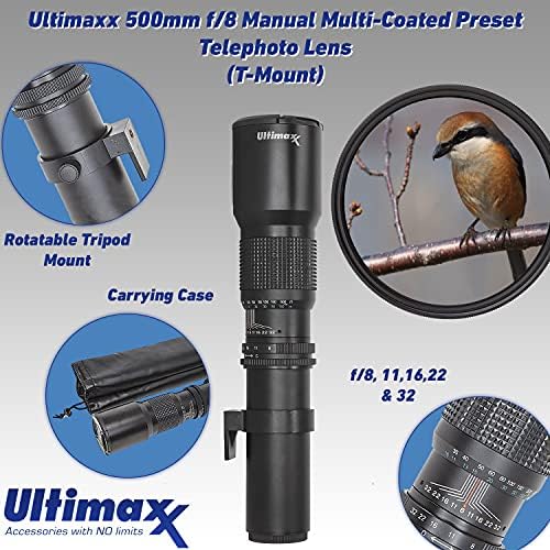 Ultimaxx 500 ממ f/8 עדשת טלפוטו מוגדרת מראש עבור Nikon Z7, Z7 II, Z6, Z6 II, Z5, Z50 מצלמות נטולות