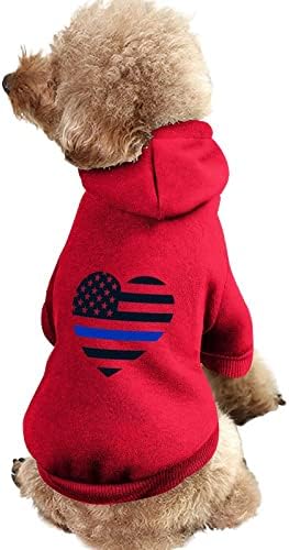 דגל קו דק כחול לב כלב קפוצ'ובר סוודר סווטשירט בגדי חיות מחמד מעיל תלבושות עם כלבים וחתולים