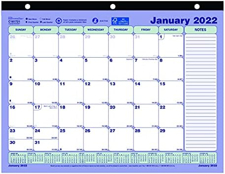 לוח השנה של Brownline 2022 כרית שולחן חודשי, 12 חודשים, ינואר עד דצמבר, אגרוף של שלושה חורים,