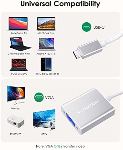 LINCENS USB C ל- VGA מתאם כבלים, סוג C ל- VGA צג ממיר תואם 2023- MacBook Pro 13/15/16, Mac/MacBook Air/Surface