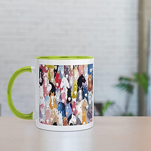 סוס קריקטורה צבעוני ספל קפה קרמיקה עם צבע בפנים וטיפול בכוס תה לנשים גברים בסגנון ירוק