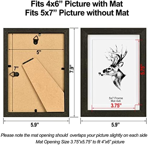 YAETM 5x7 מסגרת תמונה שחורה עם מחצלת לסט 4x6 של 2 מסגרות צילום מעץ מלא עם זכוכית מחוסמת, 5 על 7 מסגרות