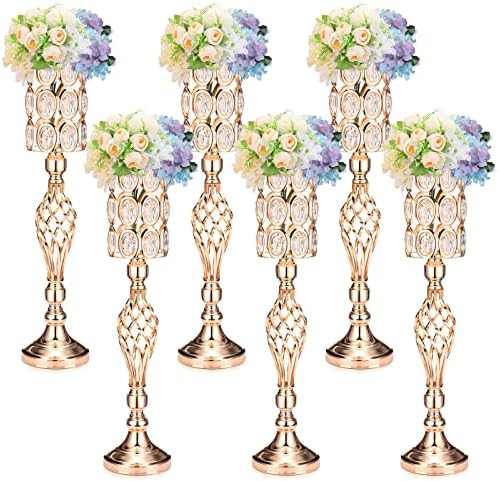 6 חתיכות מתכת יהלום קריסטל מרכזי חתונה אגרטלים של פרח חתונה אגרטל חצוצרה עם חרוז קריסטל 24 אינץ