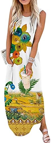 הדפסת פרחים UBST שמלת מקסי לנשים, שמלות ארוכות בוהו חוף ארוכות שרוולים נשים סאונדריס מזדמן עם קיץ כיס