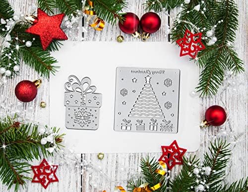 Alibbon 2PCS לחג המולד חתכים למות לייצור כרטיסים וריכוז, חיתוך רקע של עץ חג המולד מת מתכת מתכת, מתנה
