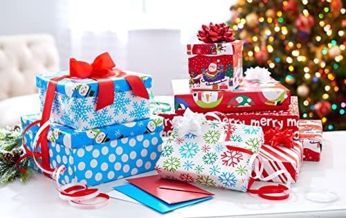 ברכות אמריקאיות חג המולד צרור נייר עטיפה הפיך, סנטה, פתיתי שלג ואנשי שלג