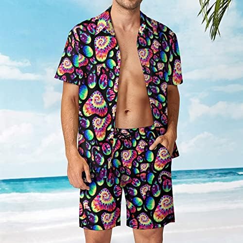 WeedKeycat עניבה צבע חיה דפסת תלבושות חוף לגברים 2 חתיכות כפתור הוואי מטה חולצה קצרה שרוול ומכנסי תא