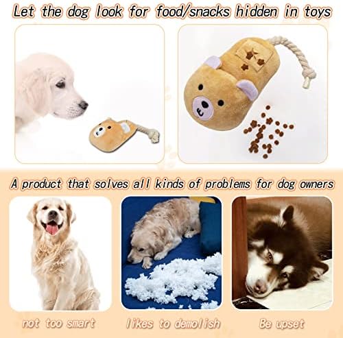 Wishlotus צעצועי כלבים מפוארים, צעצועים מלאי גורים מלאים בצורת חמוד עם חבל כותנה לשעמום, צעצועים