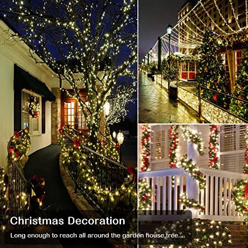 אורות חג המולד בחוץ, 800 לד 330 רגל אורות מחרוזת לבנים חמים, 8 מצב תקע בעיצוב עמיד למים אורות מנצנצים