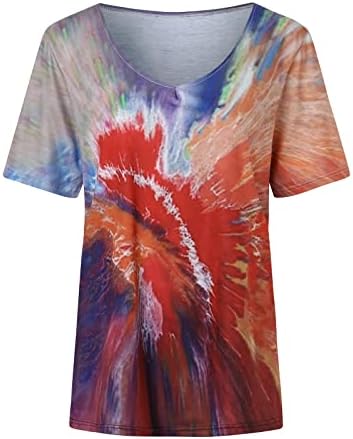 חולצות מיאשוי נשים מקרית נשים יומי קיץ מים צבע הדפסת צוואר גופיות קצר שרוול אימון חולצות מקרית