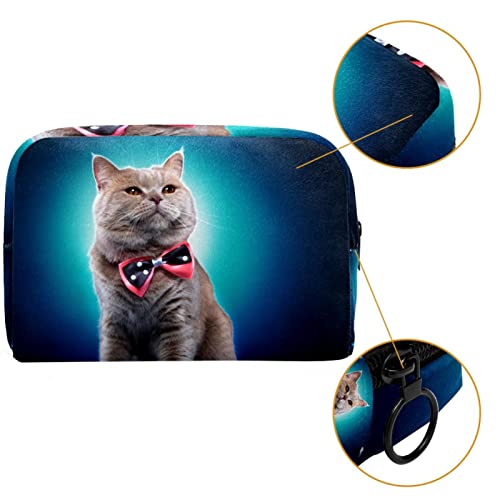 חתול יצירתי עם עניבת פרפר כחול שקית איפור קטנה שקית תיקים לטיול ארנק תיק קוסמטיק תיק מטענה נייד לנשים מתנות