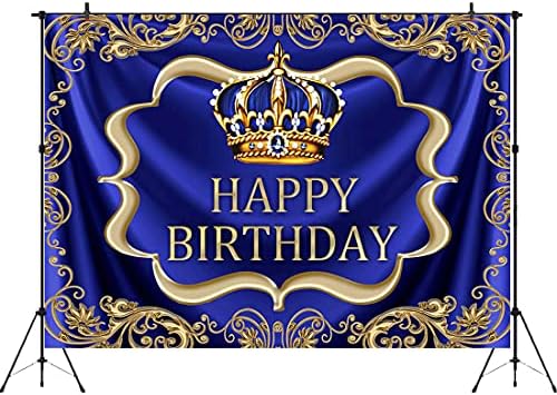 רויאל כחול וזהב יום הולדת שמח רקע 7 * 5 רגל תינוק קטן ילד נסיך מלך כתר צילום רקע חגיגת מסיבת קישוט