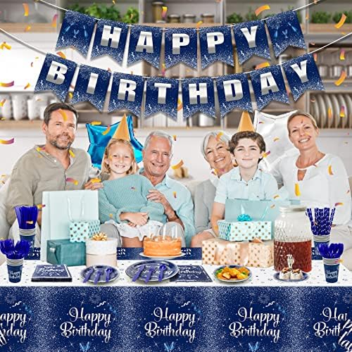 חיל הים כחול וכסף אספקת יום הולדת, כחול מסיבת יום הולדת קישוטי עבור גברים, נשים, כולל יום הולדת