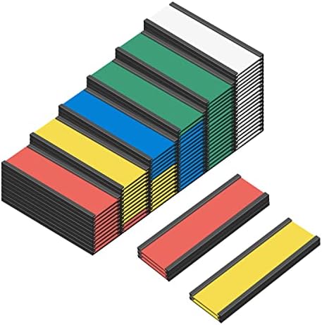מחזיקי תוויות מגנטיות צבעוניות בגודל 1 על 3 אינץ ' עם תוספות נייר צבעוניות ומגני פלסטיק שקופים, 5 צבעים מחזיקי