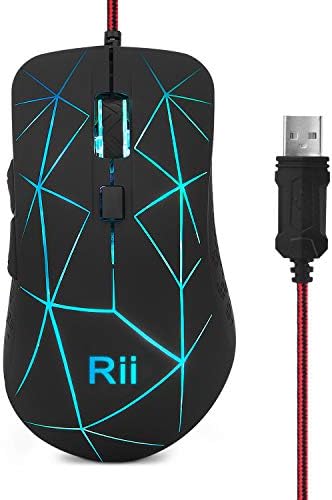 RII RM106 RGB משחק עכבר קווי, עכברי מחשב אופטיים USB עם 6 כפתורים ניתנים לתכנות, 3200 DPI מתכווננים,