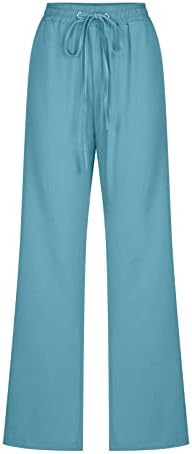 מכנסי נשים מכנסיים כושר רופפים טרקלין פשתן קפלים התלקחות רגל רחבה רגל ישר רגיל מגף רגיל חתוך מכנסי
