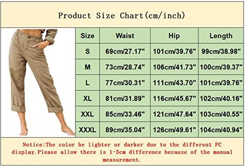 מכנסי עבודות פשתן לנשים Wocachi מכנסיים אלסטיים מותניים ישר מכנסי קרסול מכנסי מטען קפרי מחודדים