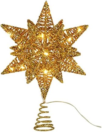 עץ חג המולד נצנצים נצנצים טופר עץ כוכב מתכת זהב לעץ חג המולד תפאורה עליונה וקישוט עיצוב בית לחג