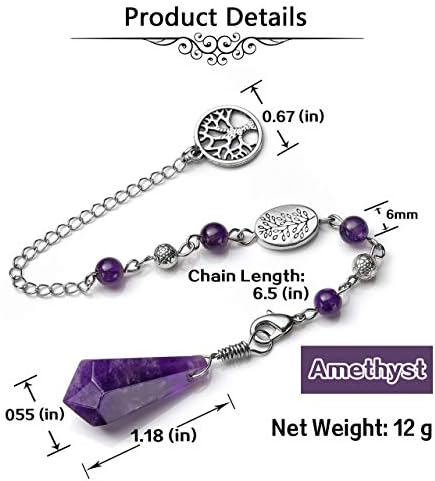 Gehecrst Amethyst Crystal מטוטלת לריפוי טבעי ריפוי גביש אבן גביש פוינט מטוטלת מטוטלת אבן חן תליון תליון לכישוף