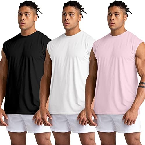 חור 3 חבילה גברים של חדר כושר גופיות אימון שרוולים חולצות ספורט שרירים טנק אימון פיתוח גוף חולצות