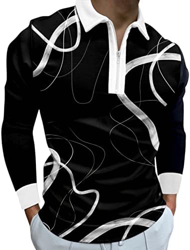 חולצות פולו רוכסן של XXBR Mens, סתיו שרוול ארוך טלאים טלאים טלאים מפוספסים עם חולצת טניס טניס צווארון רגיל