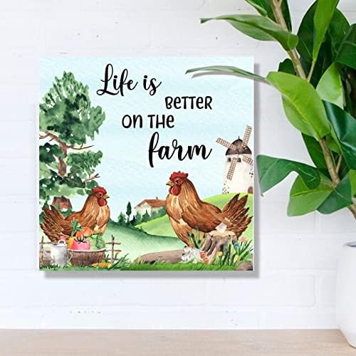 תרנגולת תרנגולת חותם עץ שלט עץ פלאק כפרי חיים טובים יותר על חווה הקיר שלט אמנות עוף עוף לול תור סימני עץ עץ עיצוב