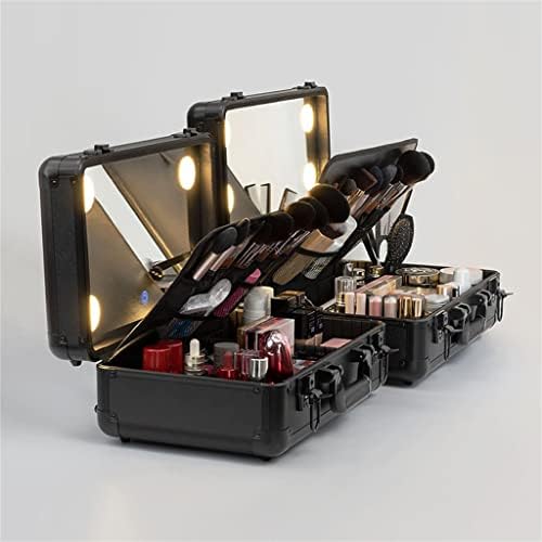 אמן קוול מזוודה קופסת ציפורניים יופי עם אור קוסמטיקה אור קוסמטיקה מארגן מארגן ארגון