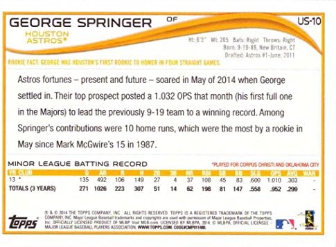 2014 TOPPS עדכון בייסבול US-10 כרטיס טירון של ג'ורג 'שפרינגר