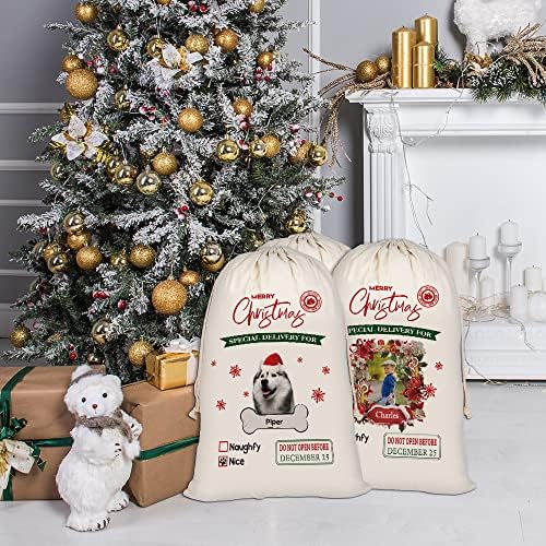 תיק אתה חמוד חתול סנטה שקי אישית כלב בד שקיות עם שרוך חג המולד אחסון תיק להווה כותנה פשתן 19. 5 * 27.5 אינץ