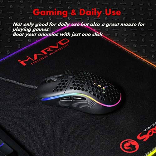 Marvo PC USB Wired Gaming Wired Gaming Mouse משקל חלת דבש משקל עם כבל אריגה של תאורה אחורית-צבעונית-אולטרה-אורג