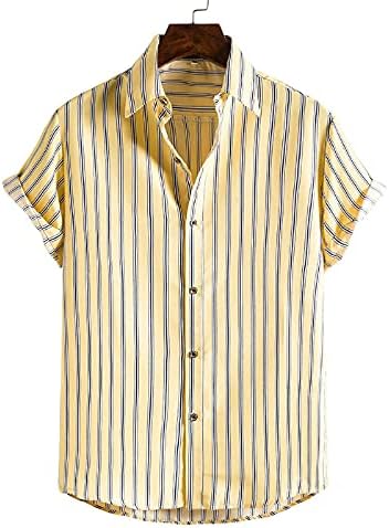 כפתור פסים לגברים במורד חולצות חוף הוואי חוף שרוול קצר חולצה לבגדי רחוב קיץ רגילים בקיץ