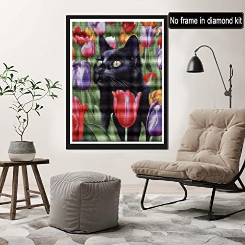 RovePic 5D יהלום ערכות פרגים חתול שחור עגול מקדחה מלאה, צבע DIY עם יהלומים אמנות חיית מחמד חיות מחיה