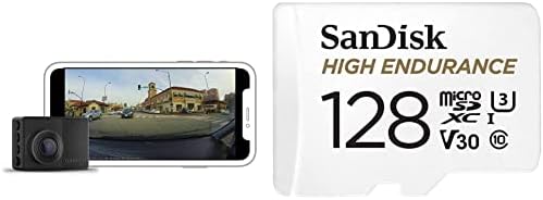 מצלמת Garmin Dash 67W, 1440P וכרטיס MicroSDXC של FOV & Sandisk 128 ג'יגה-בייט.