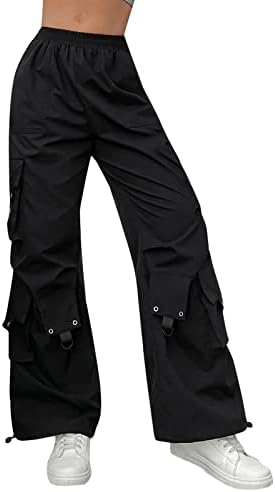מכנסי מטען רחבים של Keusn לנשים y2k מכנסי מצנח נמוך מכנסיים רופפים מכנסיים עם בגדי רחוב כיס