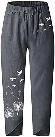 מכנסי קפרי קיץ של ווקאצ'י לנשים מכנסי רגל רחבים מכנסי רגל רחבים מכנסיים מותניים אלסטיים קפריס