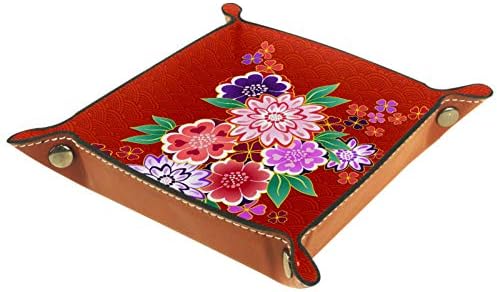 Lyetny Floral Floral Red Mognizer Tray מגש אחסון תיבת מיטה מיטה קאדי שולחן עבודה מגש החלפת ארנק מפתח קופסת